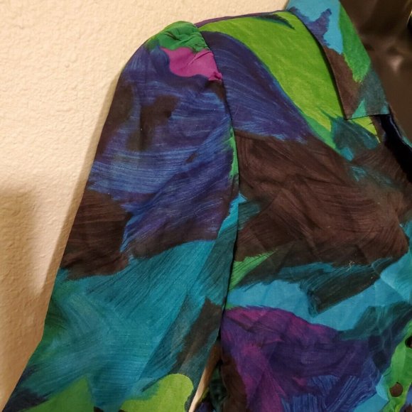 Vintage Doncaster Blue Purple Abstract Dress SZ 14 Mod Art to wear Swing - Picture 6 of 10